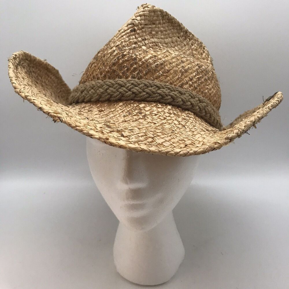Panama Jack Woven Straw Cowboy Hat Adult Unisex OSFM Braided Twine Band Packable
